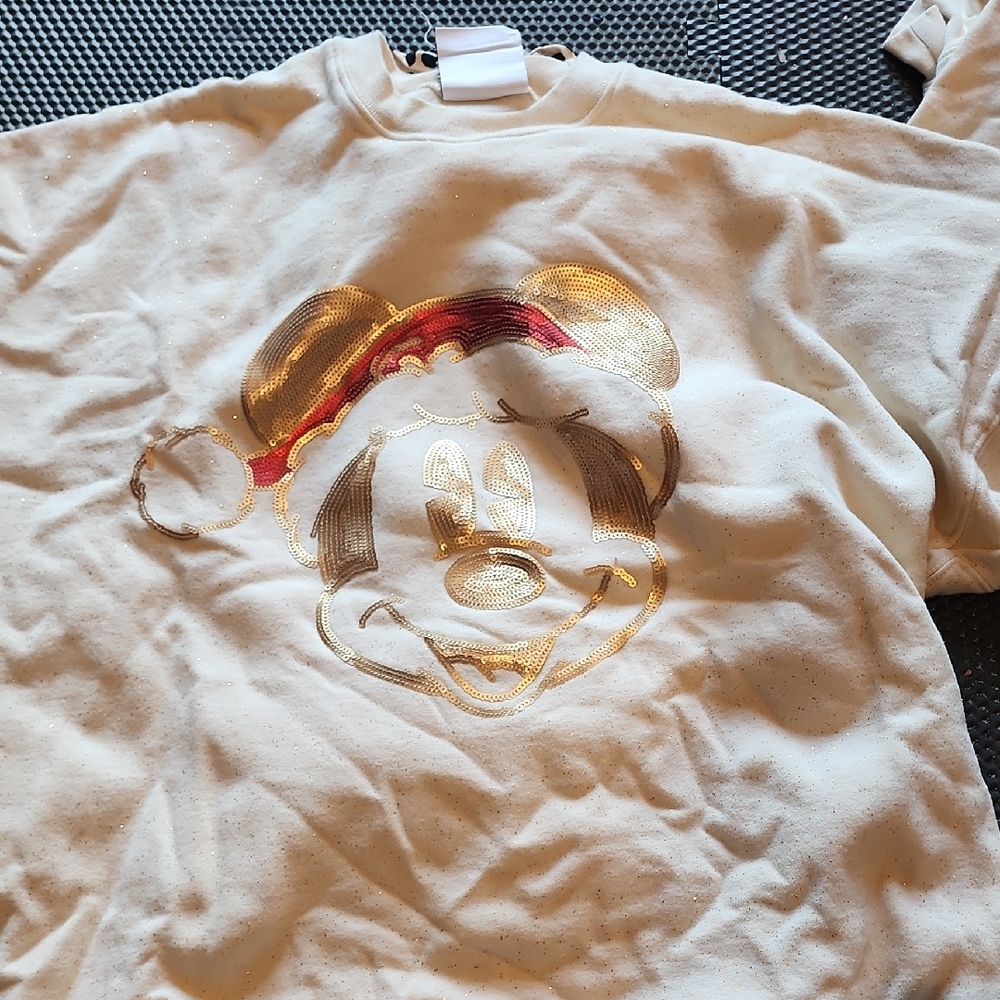 Disney Cream Sweater with Gold and Red Mickey Design